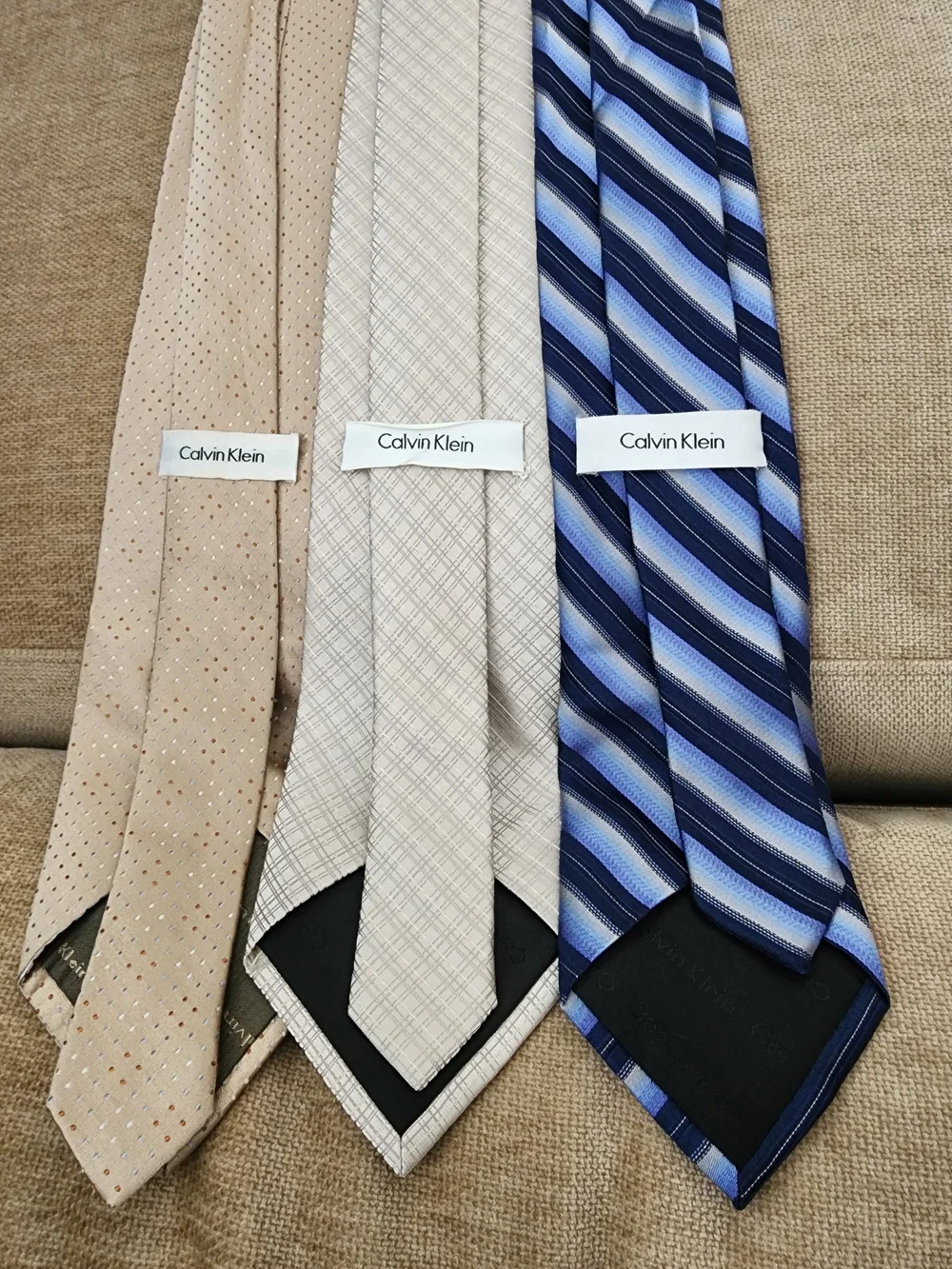 Calvin Klein Men's Tie Set - Beige, Light Gray, and Blue